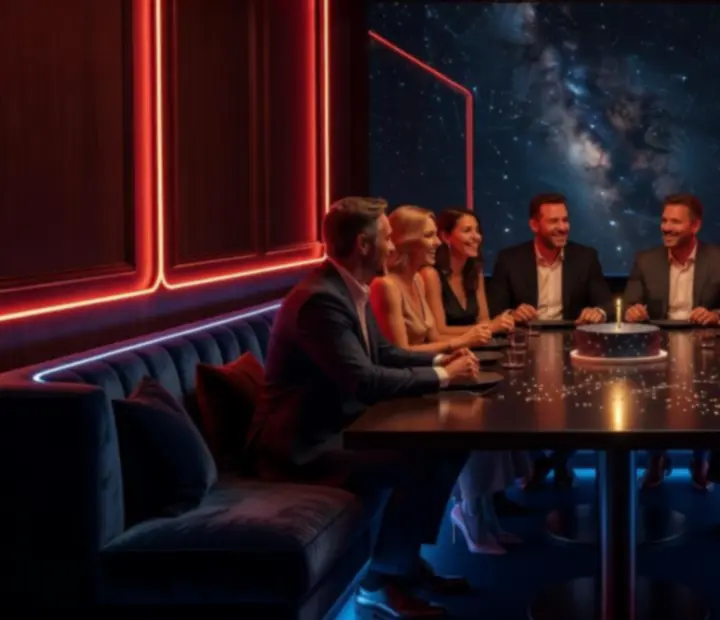 Születésnapi privát lounge vacsora Budaverában, kozmikus vörös-kék fényekkel