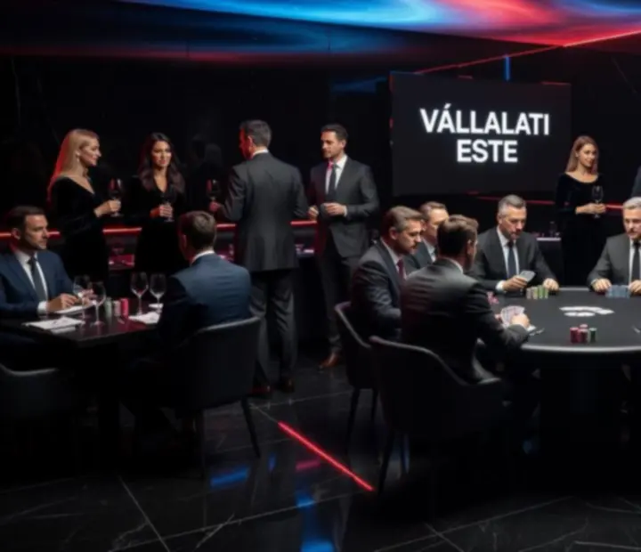 Céges rendezvény Budaverában: elegáns vacsora és lounge hangulat kozmikus fényekkel.